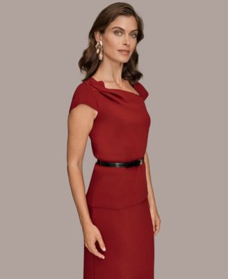 Women's Short Sleeves Asymmetric Belted Sweater