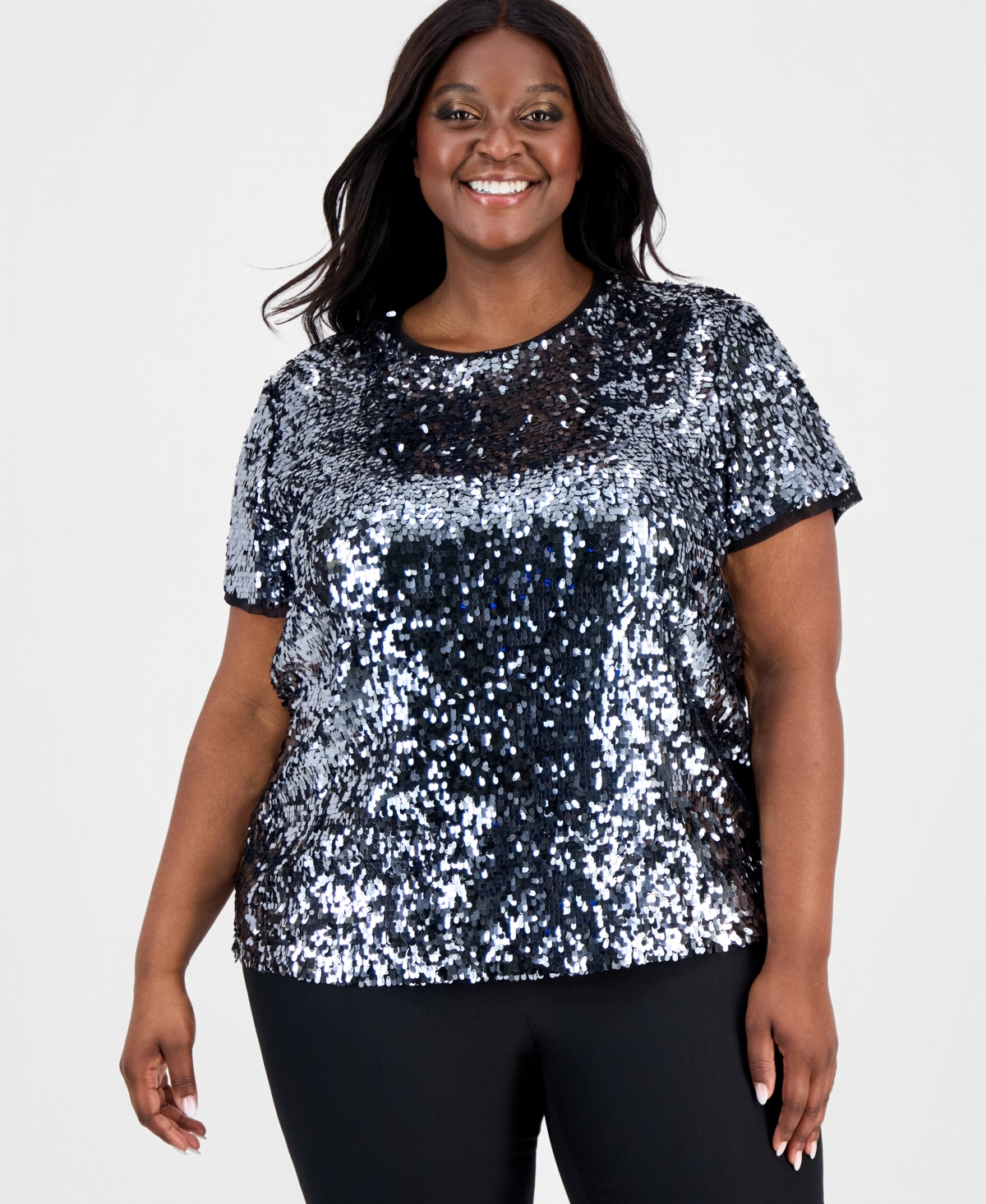 Anne Klein Plus Sequinned Chiffon-Trim Top