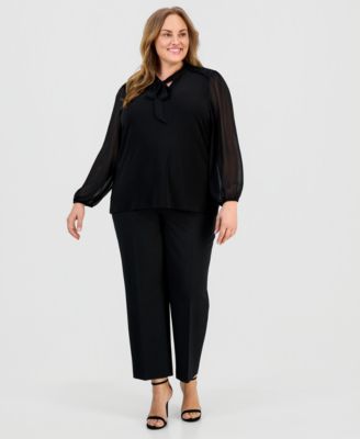 Plus Size Tie-Neck Blouson-Sleeve Top