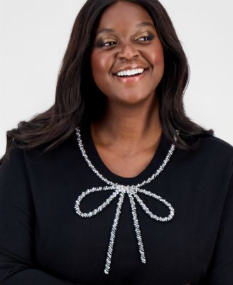 Plus Size Glitz Bow 3/4-Sleeve Sweater