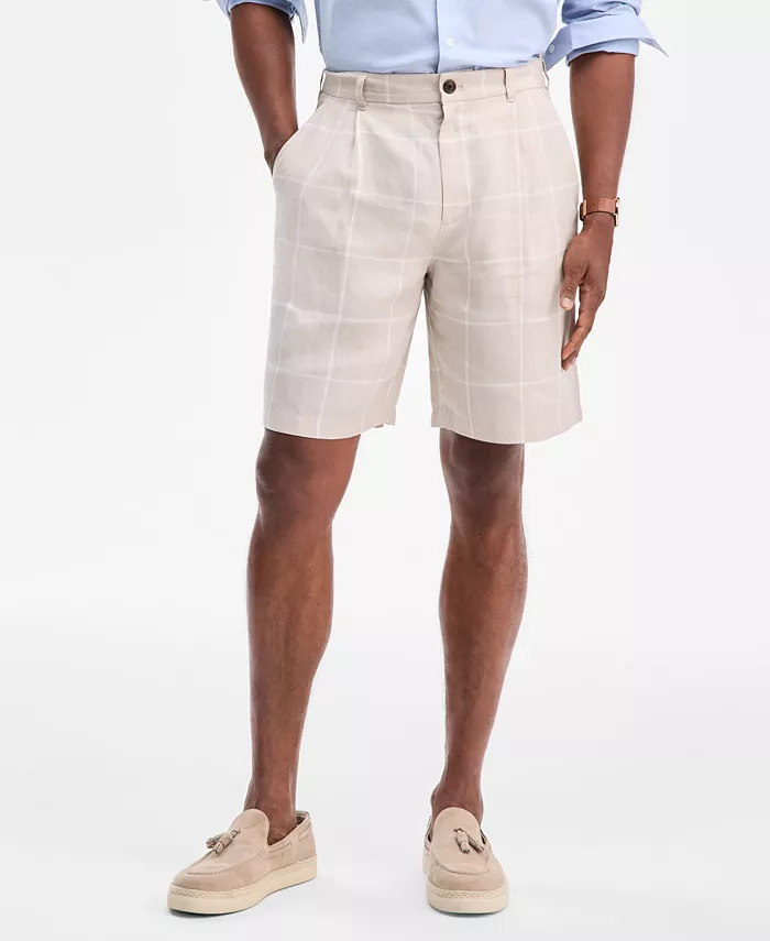 Men's Classic-Fit Window Pane Linen Shorts