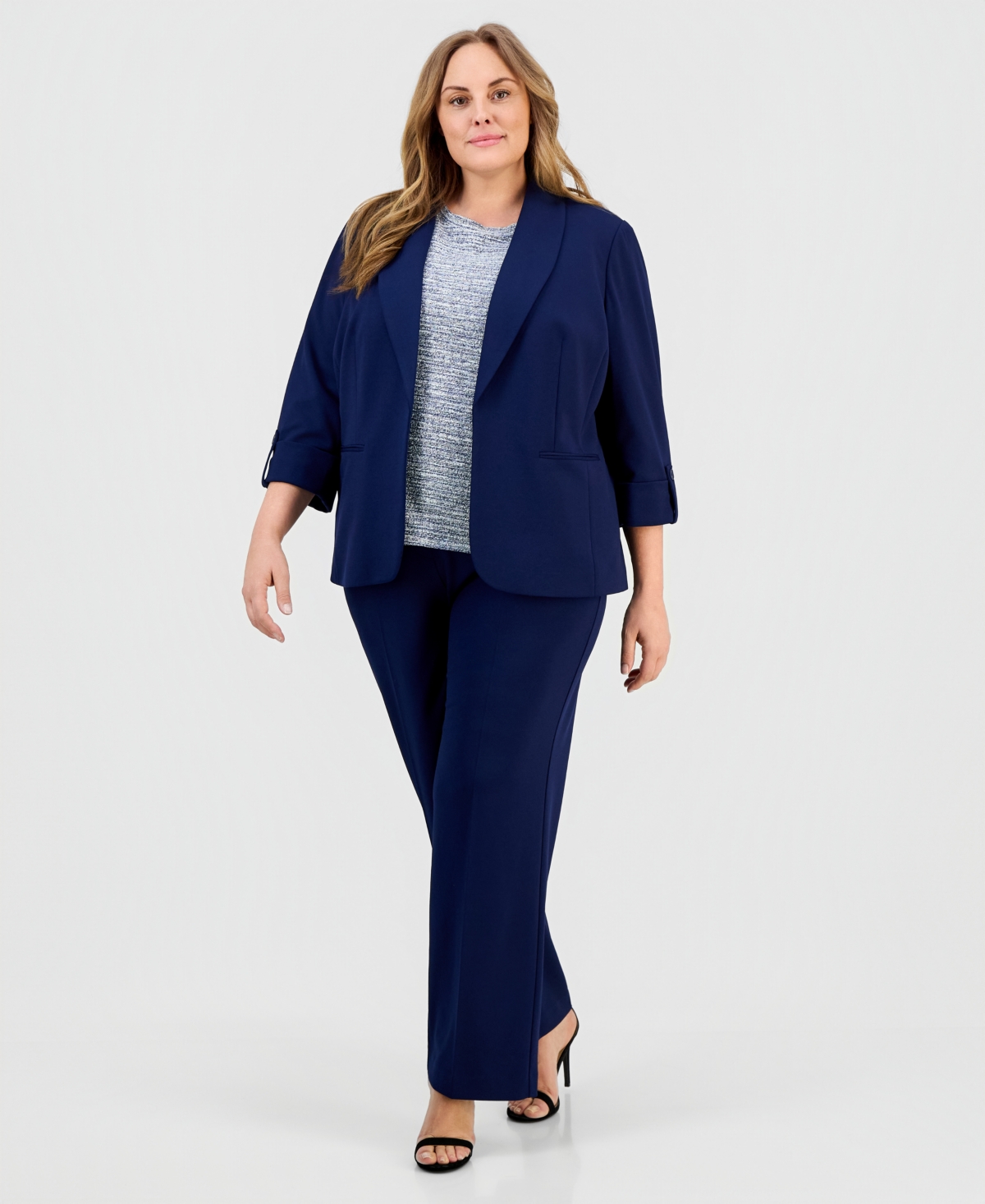 Ak Anne Klein Plus Size Balloon-sleeve Crewneck Top In Gray