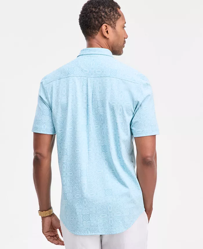 Men's Pima Cotton Medal Print Short-Sleeve Button-Up Knit Shirt - thumbnail 8
