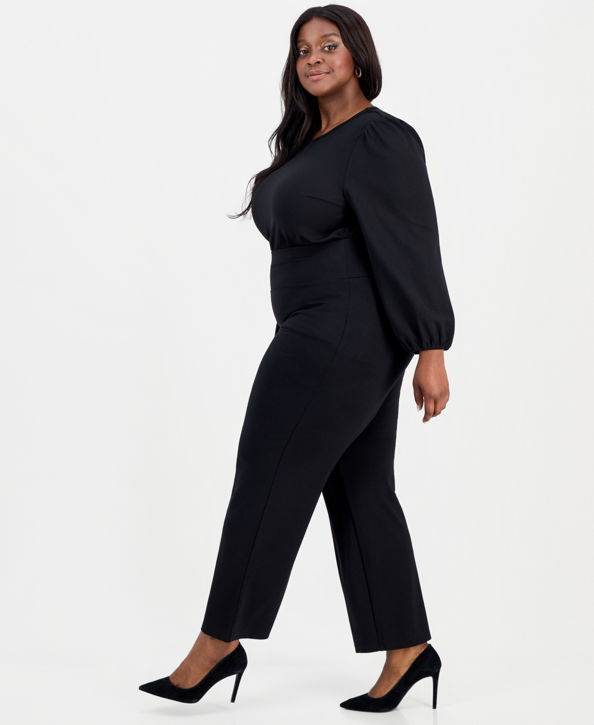 Ak Anne Klein Plus Size High Rise Pull On Pants In Black