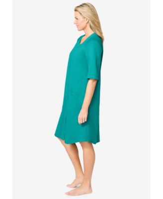 Plus Size Short Zip-Front Robe in French Terry