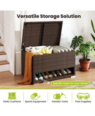 48 Gallon Deck Box with Shoe Rack Waterproof Liner Lid Outdoor Storage Box