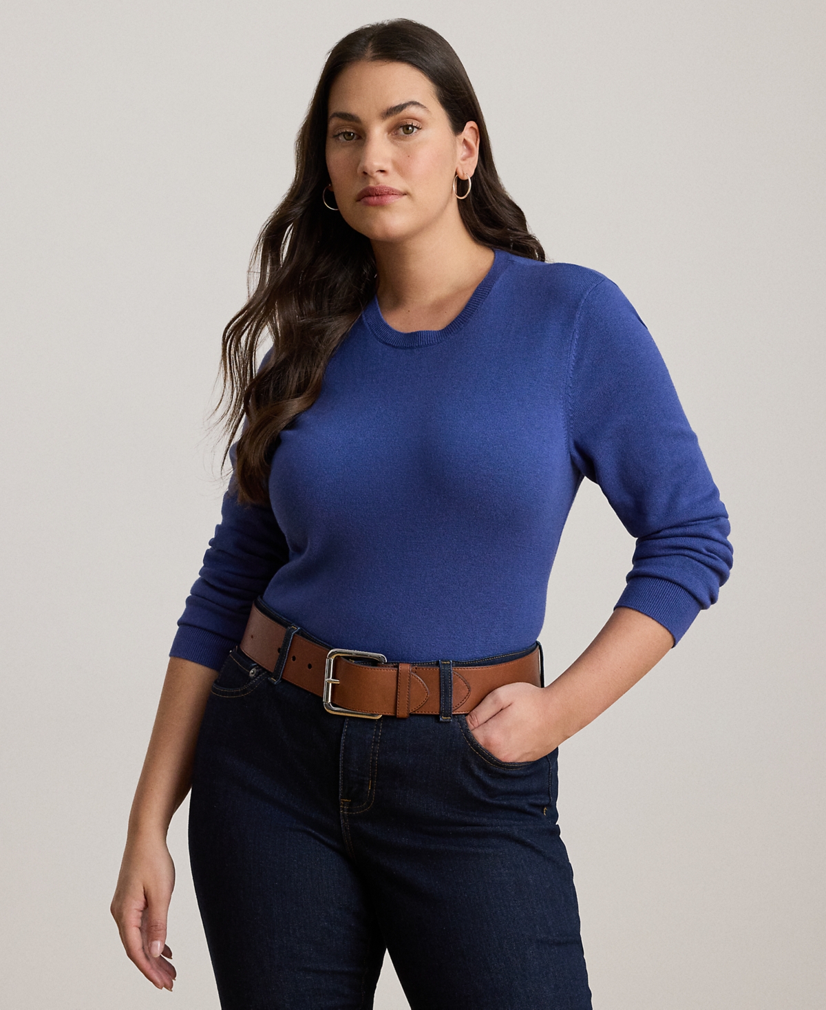 Ralph Lauren Plus Size Crewneck Long Sleeve Sweater In Blue