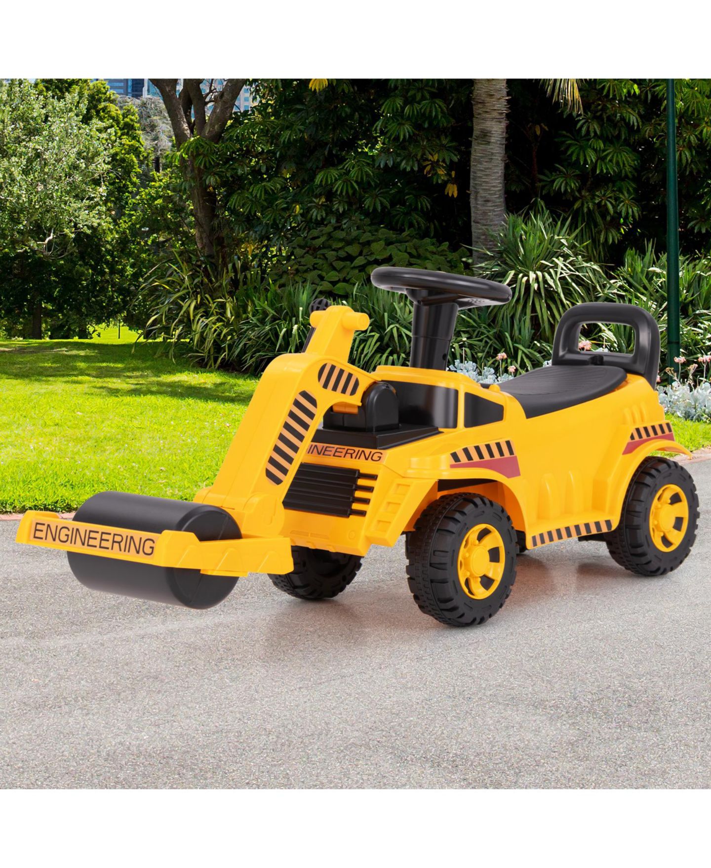 Детская игрушка Gymax Road Roller Adjustable Roller Steering Wheel with Engine Sound Ride-On, 33 lbs Capacity, Ages 19-36 Months, цвет: Жёлтый — фото 5