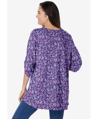 Women's Within 7-Day Three-Quarter Sleeve Pintucked Henley Tunic