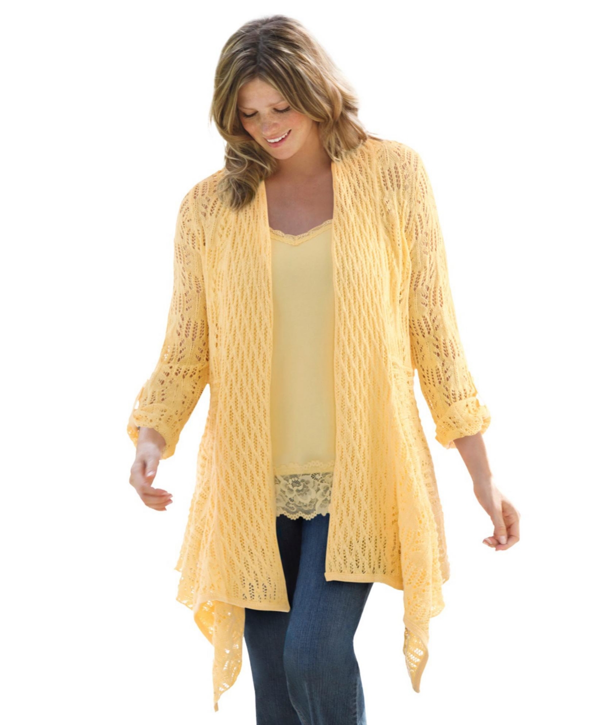 Woman Within Plus Open Front Pointelle Cardigan