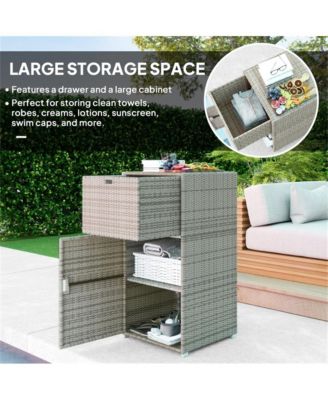 Outdoor Towel Rack Cabinet with Storage Shelves and Rolling Wardrobe Locker