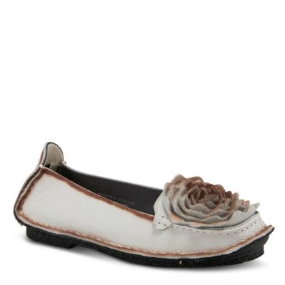 Dezi Hand-Painted Leather, Ombre Finish, Flower Accent, Cushioned Insole, Rubber Outsole - Round Toe Artisan Slip-On Flats