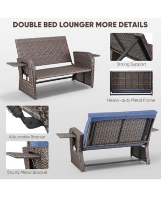 SleekArm 2-Person Wicker Outdoor Day Bed Set Patio Loveseat Sofa Set with Adjustable Backrest Cushions
