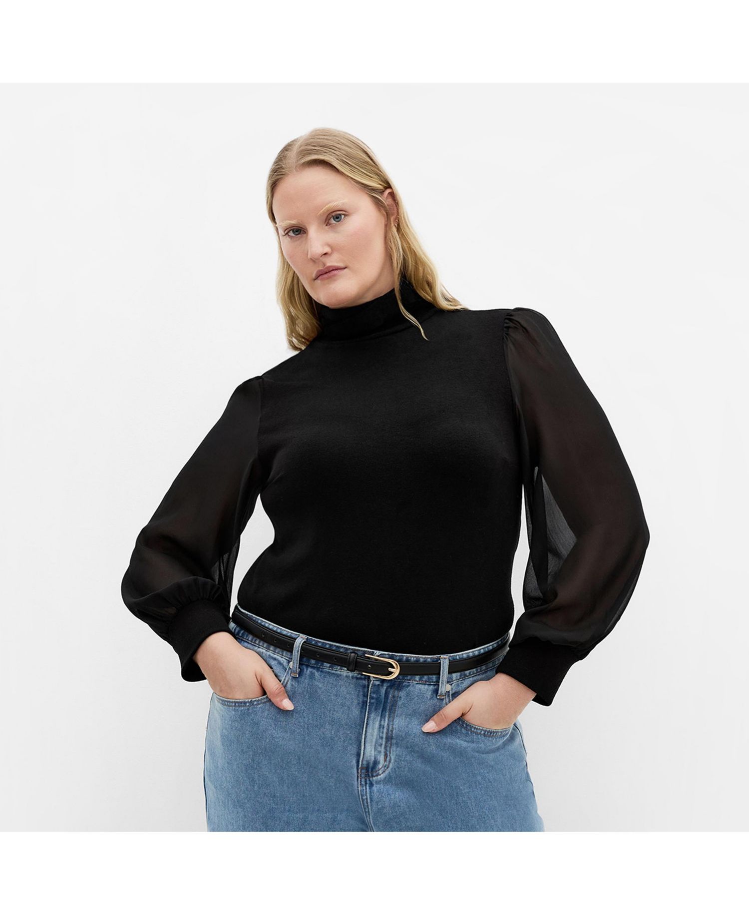 Plus Size Sheer Sleeve Sweater