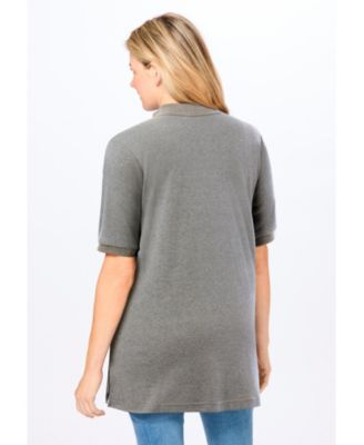 Plus Size Elbow-Sleeve Polo Tunic