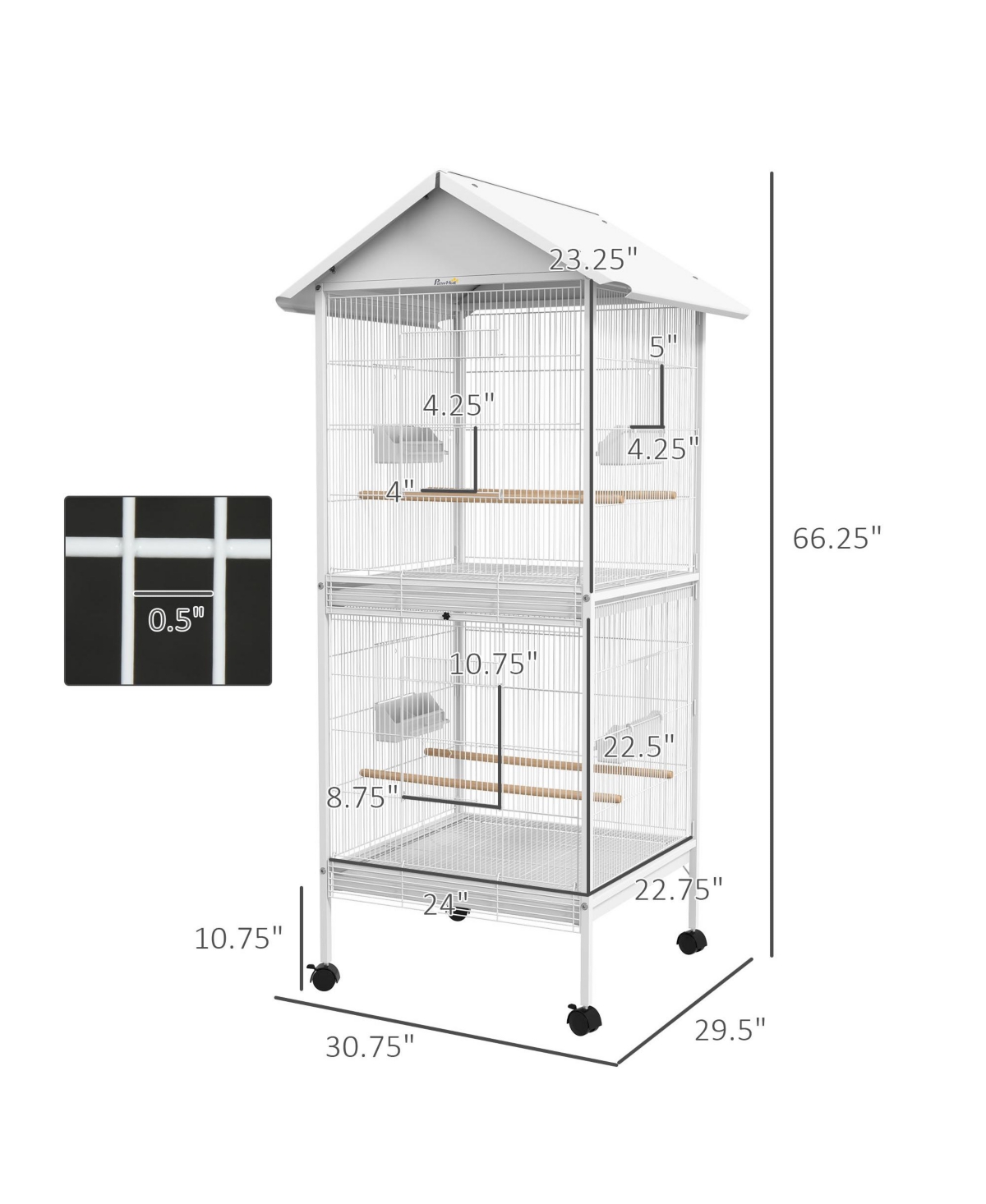PawHut 67" Bird Cage Feeder with Sd, Wheels, Accessories,
