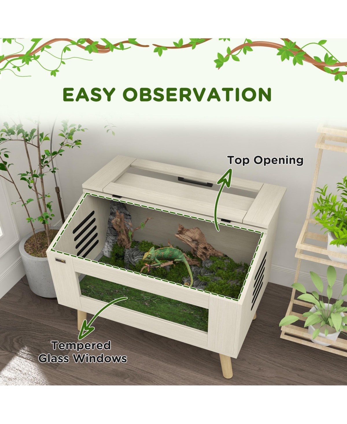 PawHut 30 Gallon Reptile Terrarium W/ Top Opening Windows & Air Vents