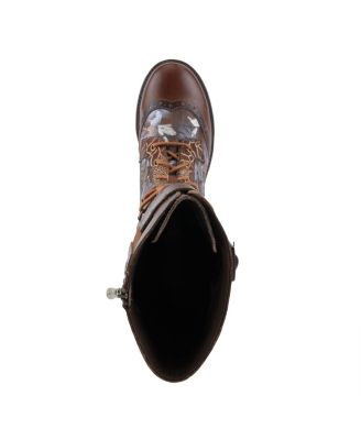 Women's Kisha-Boss Tall Leather Combo Boots with Lace-Up Front, Inside Zipper, Stretch Strap, and Lug Sole