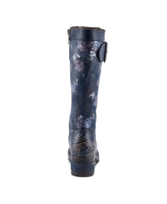 Women's Kisha-Boss Tall Leather Combo Boots with Lace-Up Front, Inside Zipper, Stretch Strap, and Lug Sole