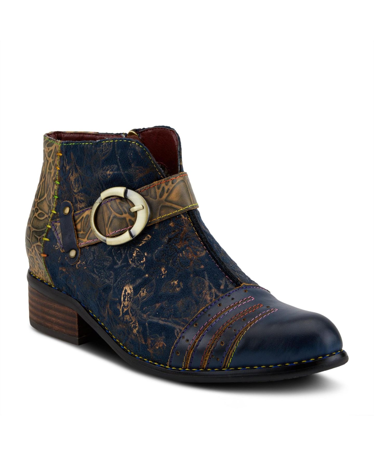 Женские ботинки L'Artiste Women s Georgiana Leather Booties with Decorative Buckle, Rainbow Stitching, and Full-Zip Closure - French-Inspired Comfort Ankle Boot, цвет: Синий разноцветный — фото 1