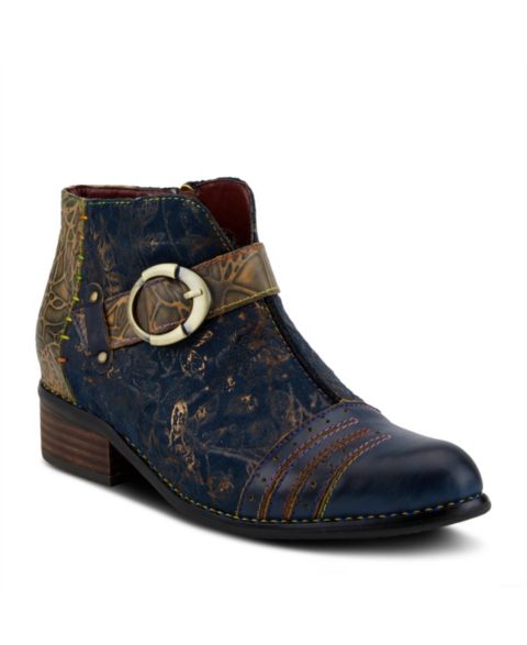 Женские ботинки L'Artiste Women s Georgiana Leather Booties with Decorative Buckle, Rainbow Stitching, and Full-Zip Closure - French-Inspired Comfort Ankle Boot, цвет: Синий разноцветный