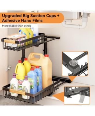 Under Sink Organizer, 2 Tier Pull Out Cabinet Organizer Baskets with Mesh Sliding Drawers, Slide Out Storage Shelf for Home, Kitchen, Bathroom, Pantry, Office Cabinet, Countertop(2 Pack)