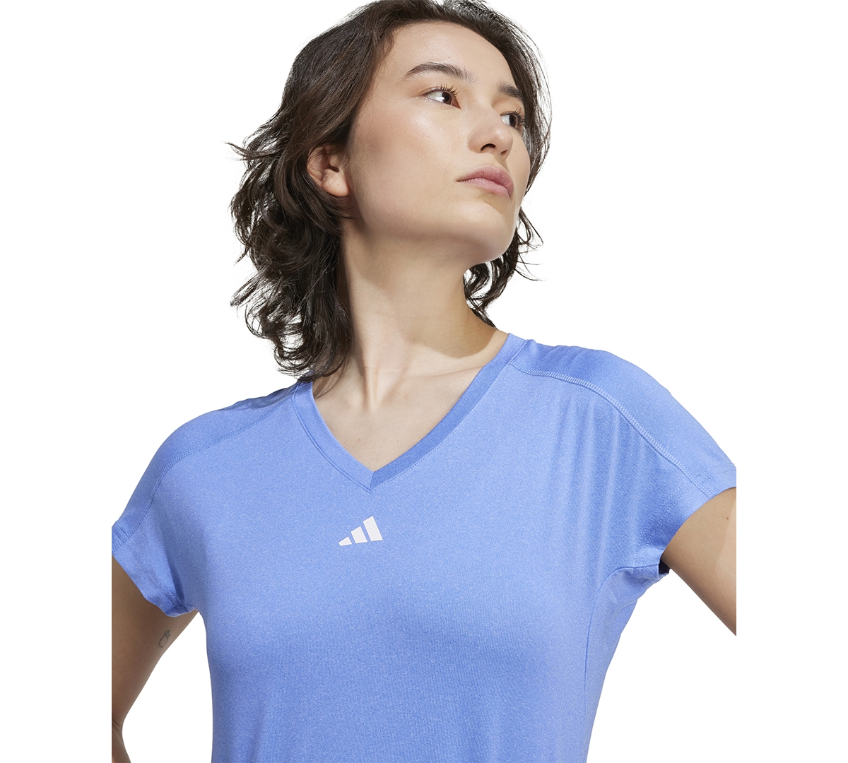 Adidas Originals Women's Training Moisture-wicking Logo V-neck T-shirt In Blue