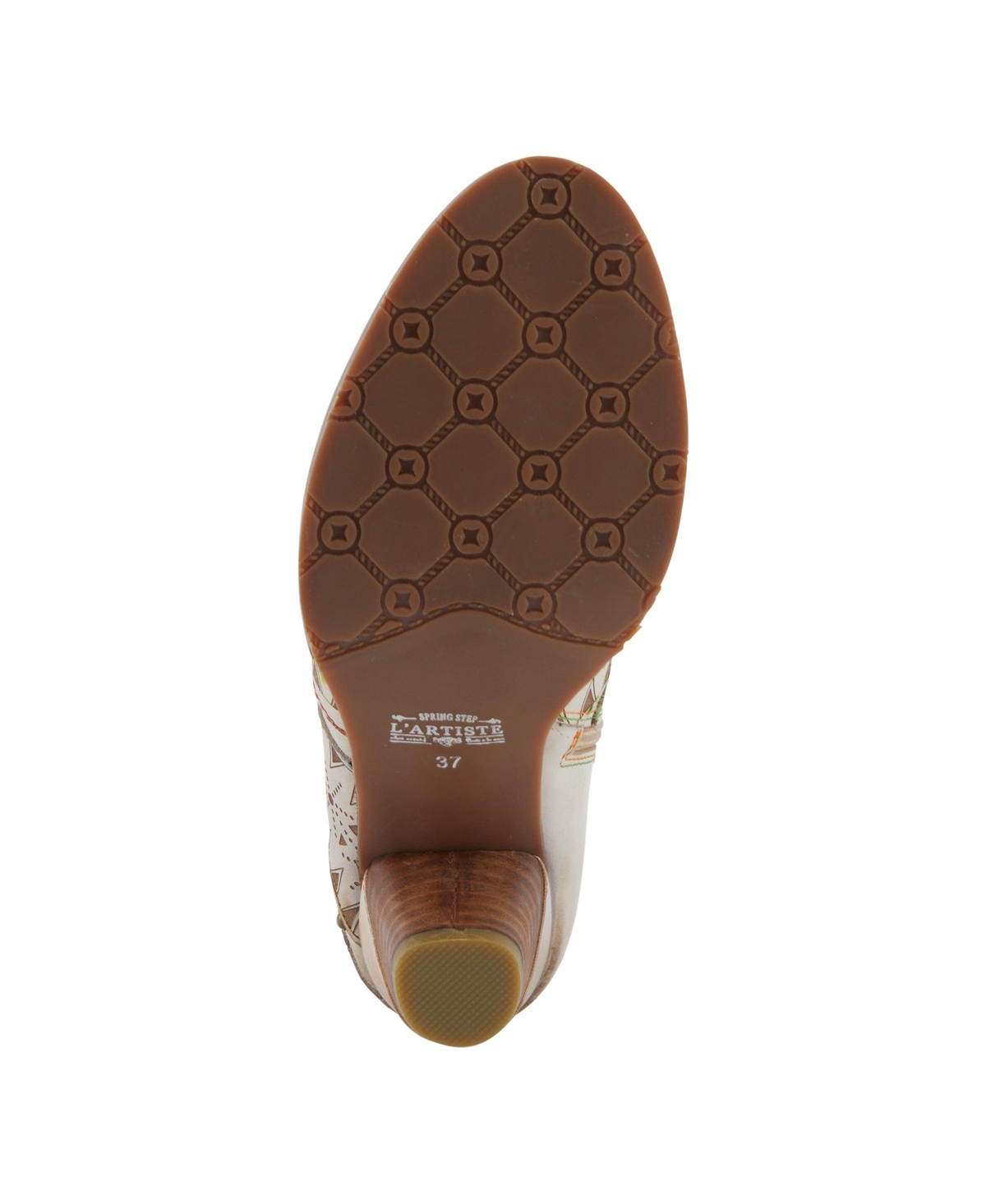 L'Artiste Women's Niobe Leather Ankle Boots with Burnished Finish, Gold Studs, Etched Patterns, Inside Zipper, and Rainbow Stitching – Artisan