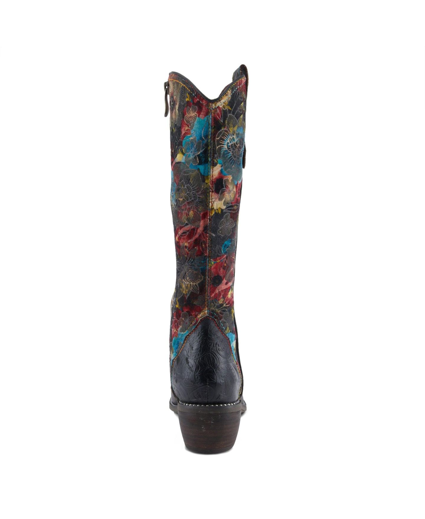 Женские ботинки L'Artiste L Artiste Women s Rodeoqueen-Viv Western Tall Boots with Embossed Leather, Floral Velvet Shaft, and Stacked Heel, цвет: Чёрный разноцветный — фото 4