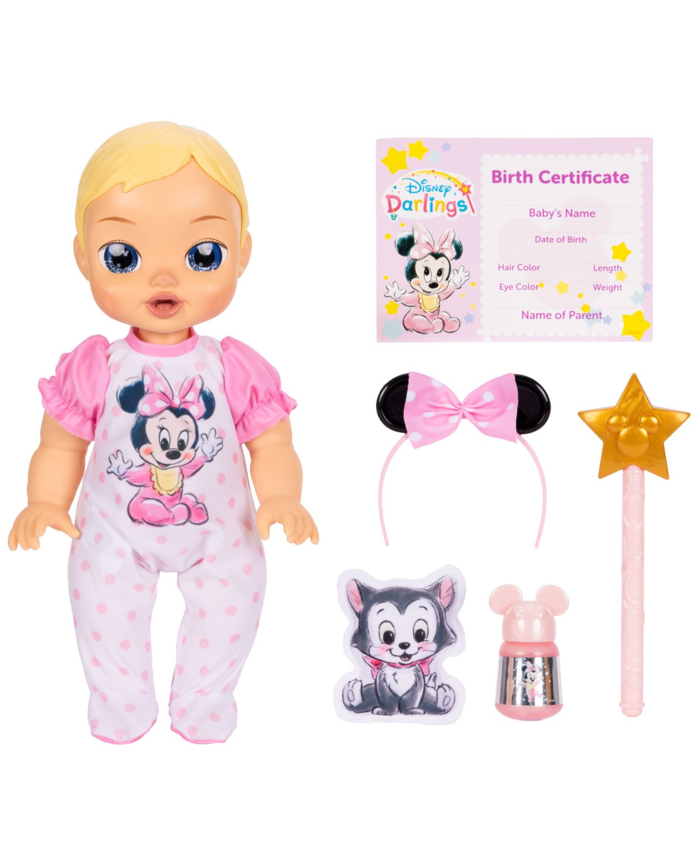 Детская кукла Disney Darlings Minnie Mouse Deluxe 13" Interactive Twinkling-Starry-Cheeks Baby Doll, Ages 2+ — фото 2