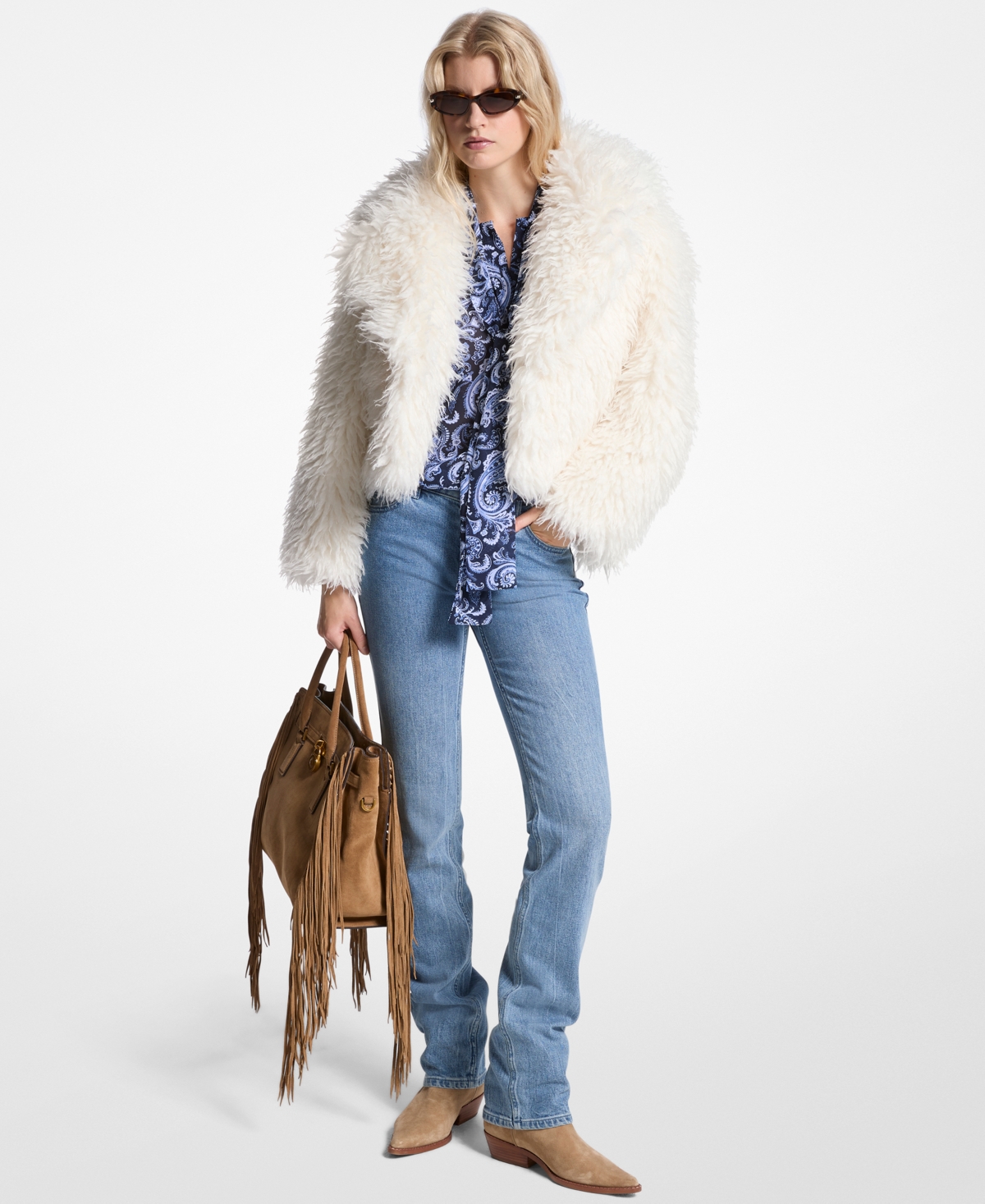 Michael Kors Cropped Faux Fur Jacket In Multi