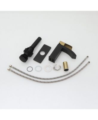 Waterfall Single Hole Single-Handle Low-Arc Bathroom Sink Faucet With Pop-up Drain Assembly In Gold Black