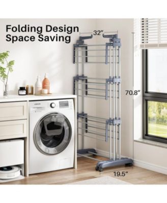Clothes Drying Rack - Foldable Movable Clothes Rack Drying 30.0" W to 59.0" W Extensible Drying Rack Clothing Oversized 4-Tier Stainless Steel Large Clothes Rack Drying Indoor and Outdoor