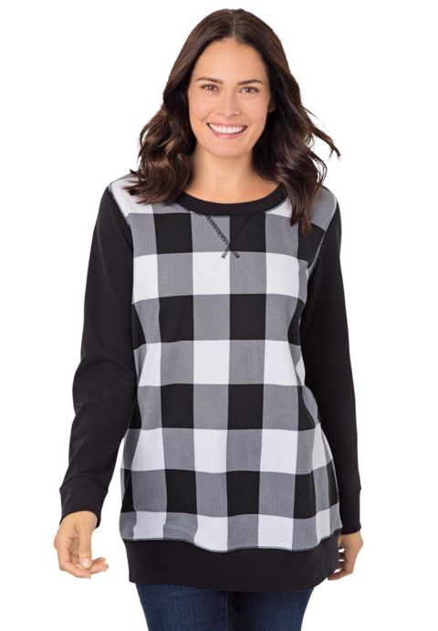 Женская толстовка Woman Within Plus Size Within Printed, цвет: Чёрный клетчатый