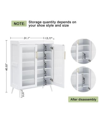 Shoe Cabinet with Glass Doors, 5-Tier Entryway Shoe Organizer Storage Rack with Large Capacity and Adjustable Shelves for Hallway, Living Room, White