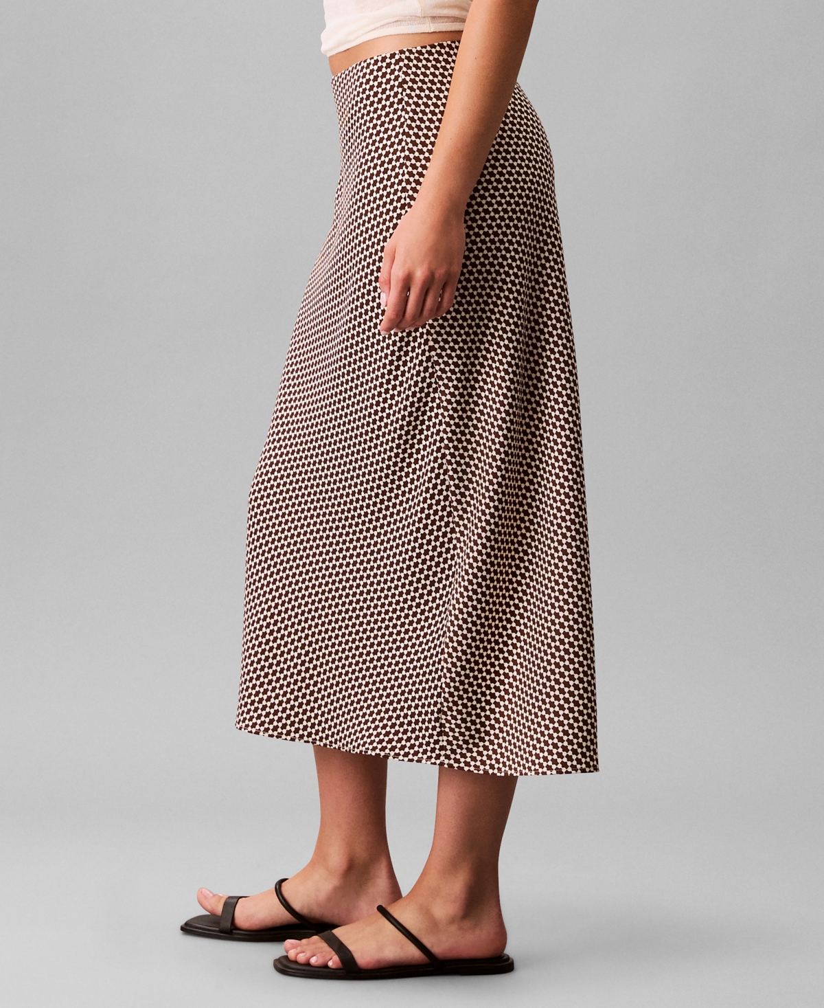 Calvin Klein Women's Printed Midi Slip Skirt In Brown