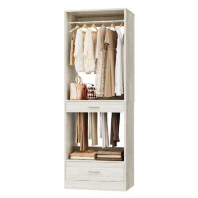 Closet System Organizer with Hanging Area, Freestanding Wooden Closet with Drawers