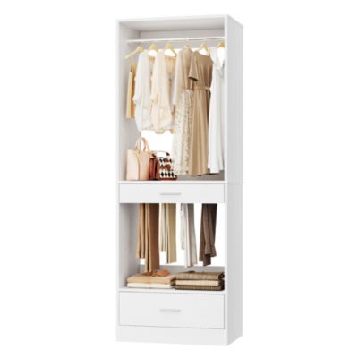 Wooden Closet System Organizer with Hanging Area and Drawers