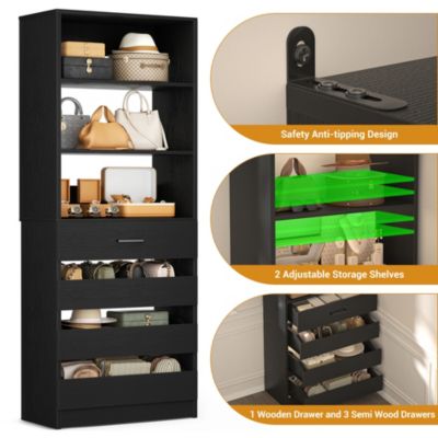 21.3'' Freestanding Closet Organizer System with 4 Drawers and Shelves