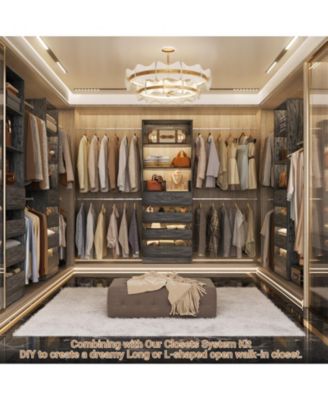 8FT Wall Mounted Closet System with 4 Drawers and 4 Hanging Rods, Garment Rack with Shelves