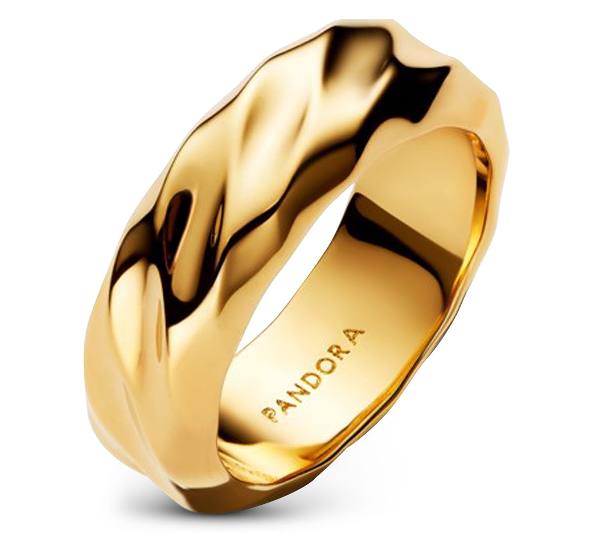 Pandora Rippled Wide Band Ring In Gold
