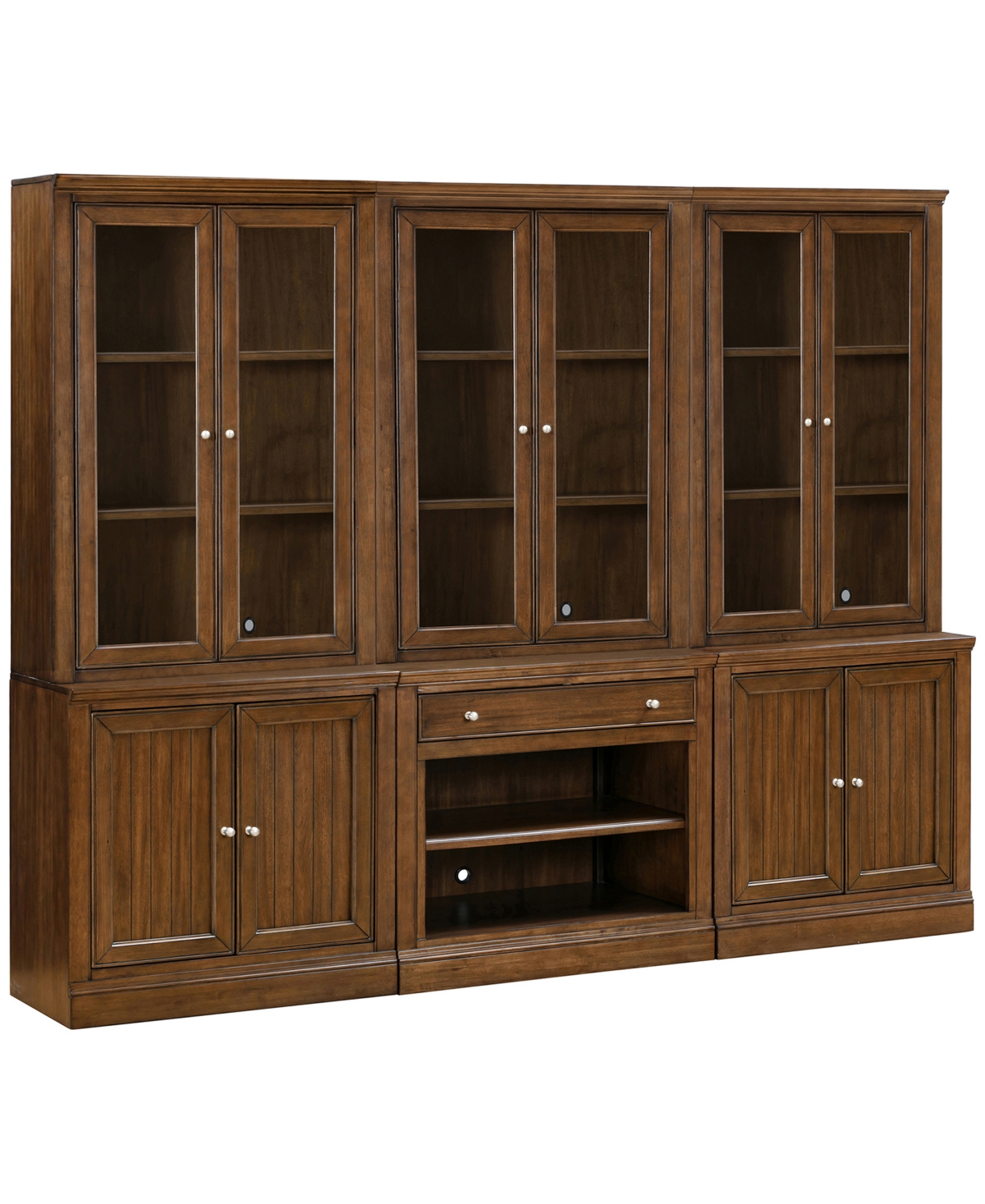 Macy's Amren 3 Stacked 2 Door Hutches With 2 Door Base And Open Base With Drawer In Brown