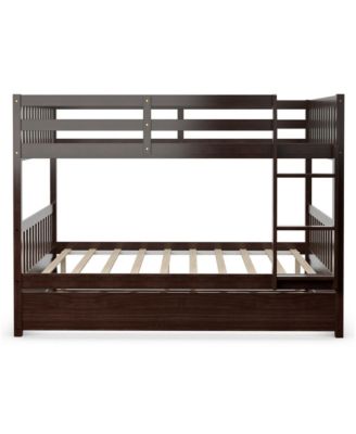 Full over Full Bunk Bed Platform Wood Bed w/ Trundle & Ladder Rail