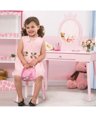 Kids Vanity Makeup Table & Chair Set Make Up Stool Play Set for Children