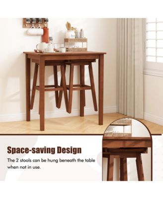 3 PCS Bar Table Set w/ 1 Table 2 Bar Stools Wood Veneered Tabletop Dining Room