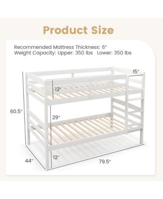 Twin Over Twin Bunk Bed Wooden Convertible Into 2 Beds High Guardrails