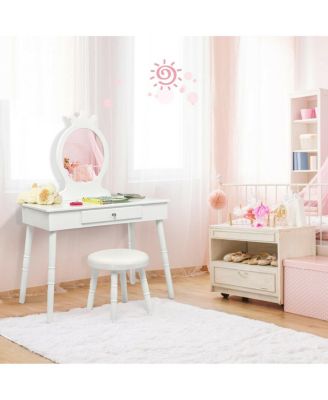 Kids Vanity Makeup Table & Chair Set Make Up Stool Play Set for Children