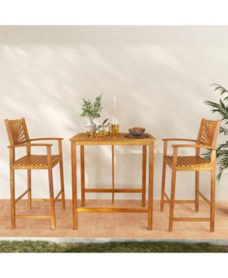 3 PCS Outdoor Acacia Wood Bar Set w/ Slatted Seat & Tabletop
