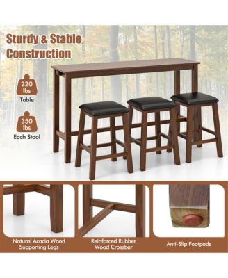 4-Piece Bar Table Set w/ Power Outlet Counter-Height Table & 3 Bar Stools