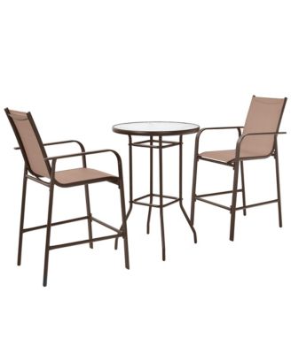 3PCS Patio Bar Set Outdoor Bistro Set with 2 Stools & 1 Tempered Glass Table
